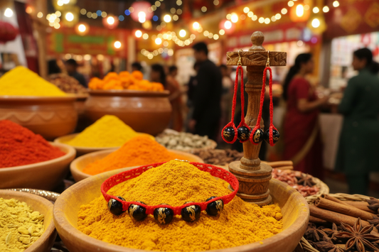 Ensemble Bernadette rouge perles d'onyx noires sculptées dragon doré - fête indienne des épices