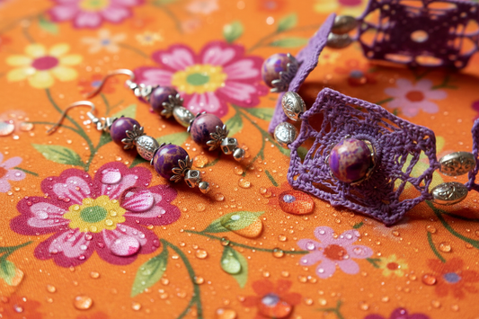 Ensemble Dorothée - Tissu floral orange gai avec gouttes d'eau