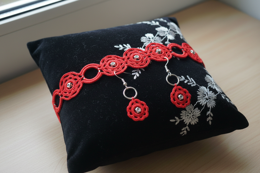 Ensemble Noélie - Coussin noir avec fleurs blanches